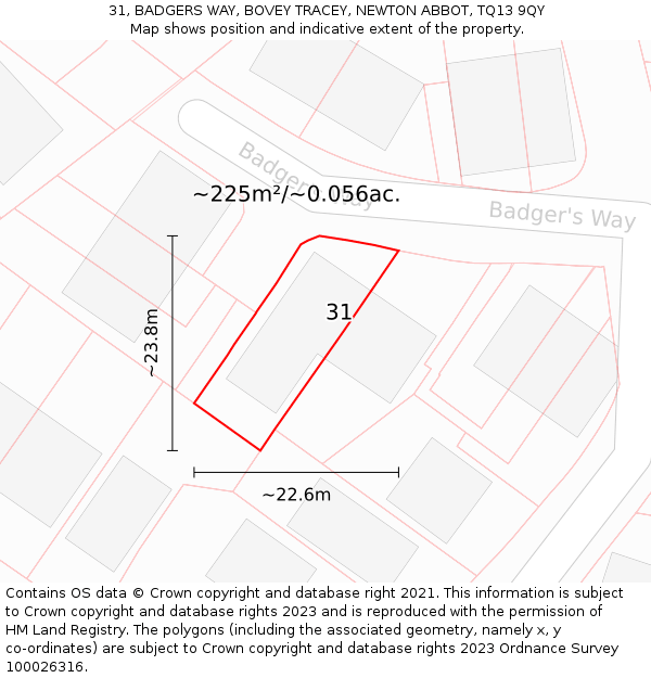 31, BADGERS WAY, BOVEY TRACEY, NEWTON ABBOT, TQ13 9QY: Plot and title map