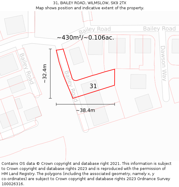 31, BAILEY ROAD, WILMSLOW, SK9 2TX: Plot and title map