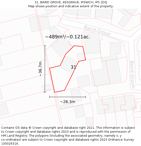 31, BAIRD GROVE, KESGRAVE, IPSWICH, IP5 2DQ: Plot and title map
