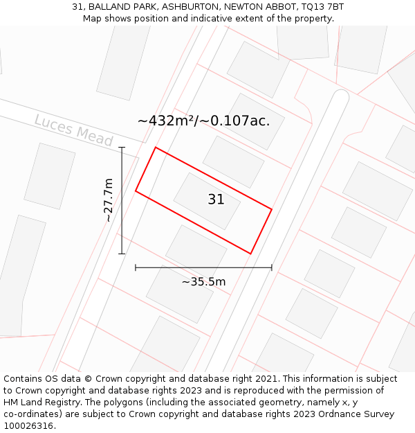 31, BALLAND PARK, ASHBURTON, NEWTON ABBOT, TQ13 7BT: Plot and title map