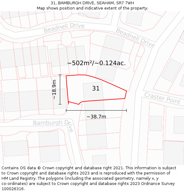 31, BAMBURGH DRIVE, SEAHAM, SR7 7WH: Plot and title map