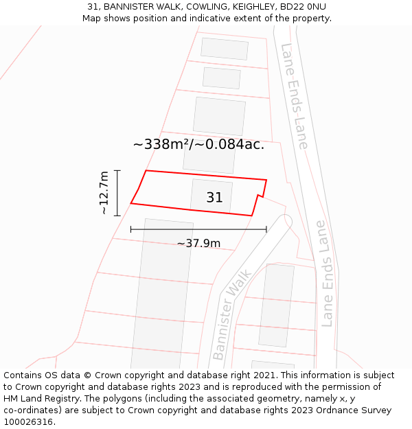 31, BANNISTER WALK, COWLING, KEIGHLEY, BD22 0NU: Plot and title map