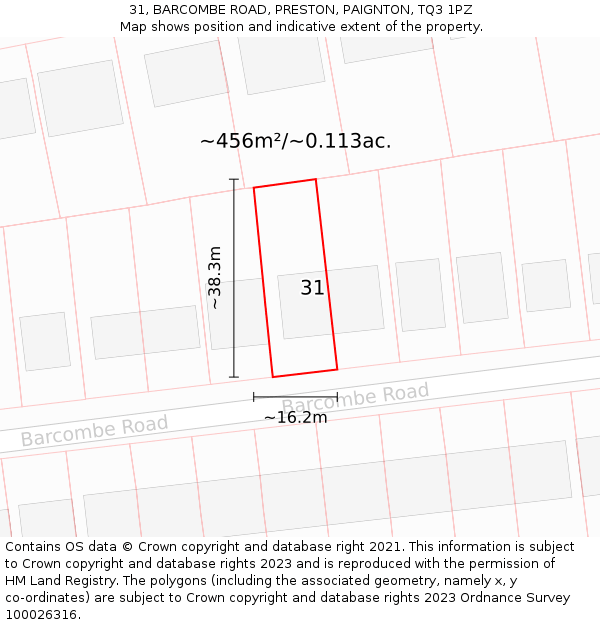 31, BARCOMBE ROAD, PRESTON, PAIGNTON, TQ3 1PZ: Plot and title map