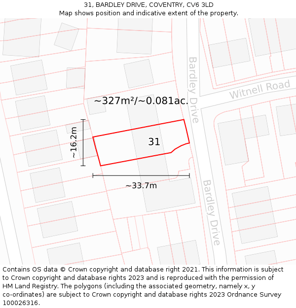 31, BARDLEY DRIVE, COVENTRY, CV6 3LD: Plot and title map