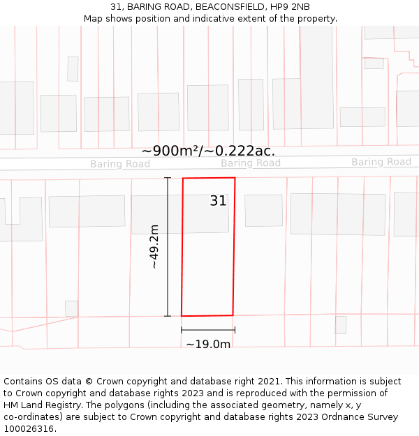31, BARING ROAD, BEACONSFIELD, HP9 2NB: Plot and title map