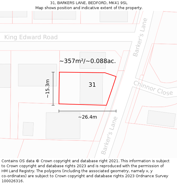 31, BARKERS LANE, BEDFORD, MK41 9SL: Plot and title map