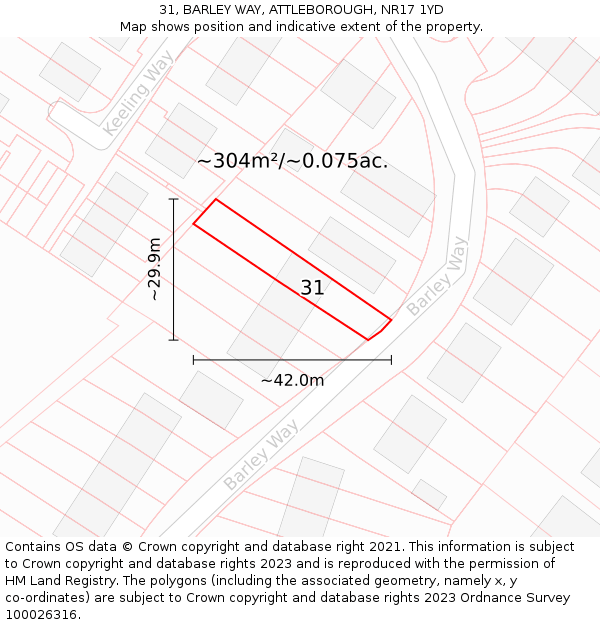 31, BARLEY WAY, ATTLEBOROUGH, NR17 1YD: Plot and title map