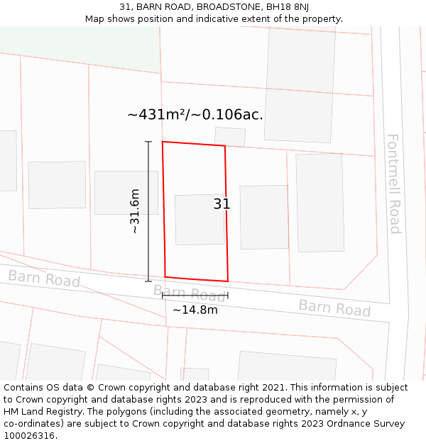 31, BARN ROAD, BROADSTONE, BH18 8NJ: Plot and title map