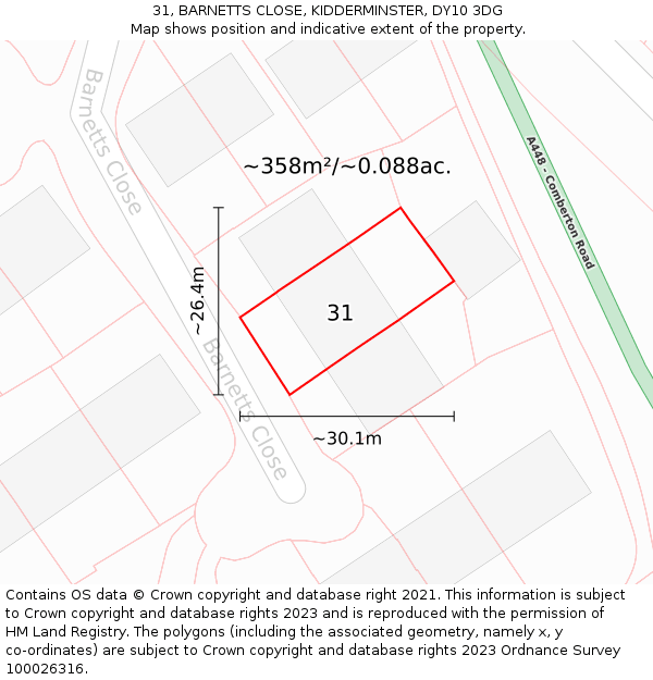 31, BARNETTS CLOSE, KIDDERMINSTER, DY10 3DG: Plot and title map