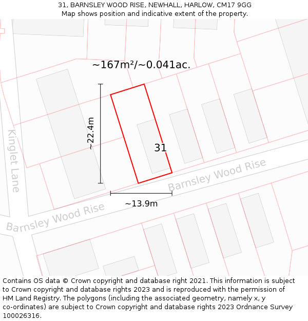 31, BARNSLEY WOOD RISE, NEWHALL, HARLOW, CM17 9GG: Plot and title map