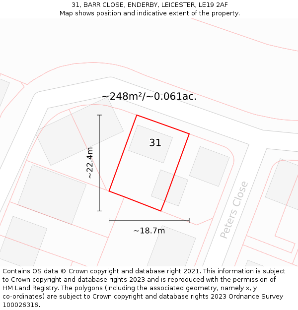 31, BARR CLOSE, ENDERBY, LEICESTER, LE19 2AF: Plot and title map