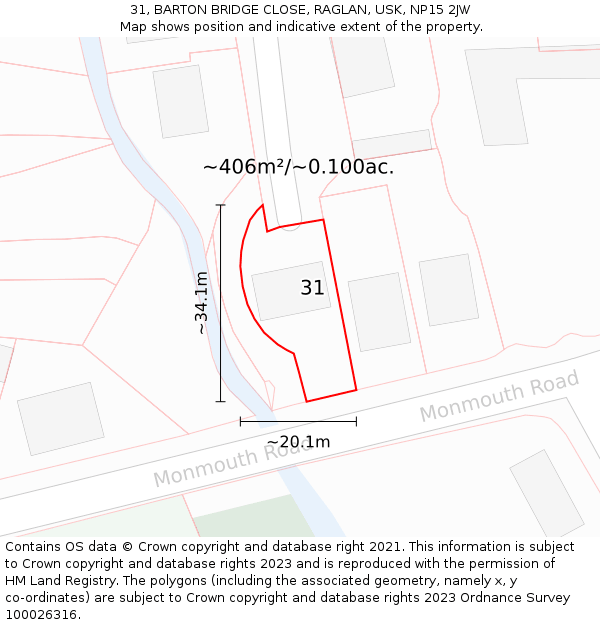 31, BARTON BRIDGE CLOSE, RAGLAN, USK, NP15 2JW: Plot and title map