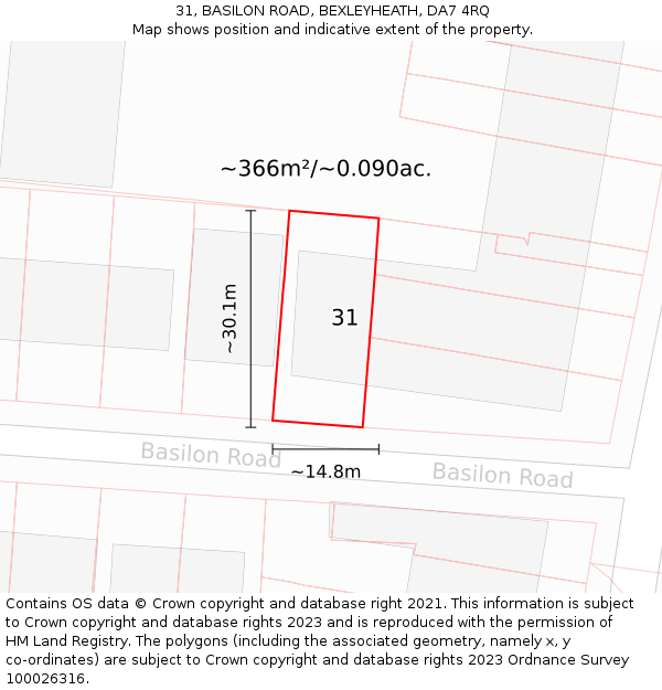 31, BASILON ROAD, BEXLEYHEATH, DA7 4RQ: Plot and title map