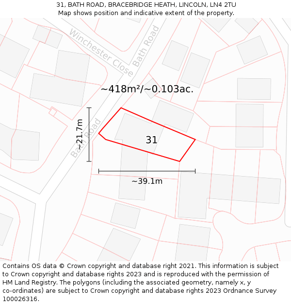 31, BATH ROAD, BRACEBRIDGE HEATH, LINCOLN, LN4 2TU: Plot and title map