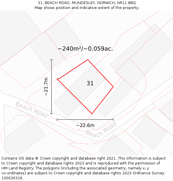 31, BEACH ROAD, MUNDESLEY, NORWICH, NR11 8BQ: Plot and title map