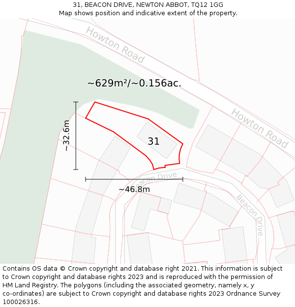 31, BEACON DRIVE, NEWTON ABBOT, TQ12 1GG: Plot and title map