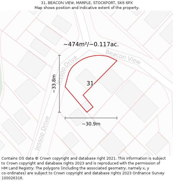 31, BEACON VIEW, MARPLE, STOCKPORT, SK6 6PX: Plot and title map