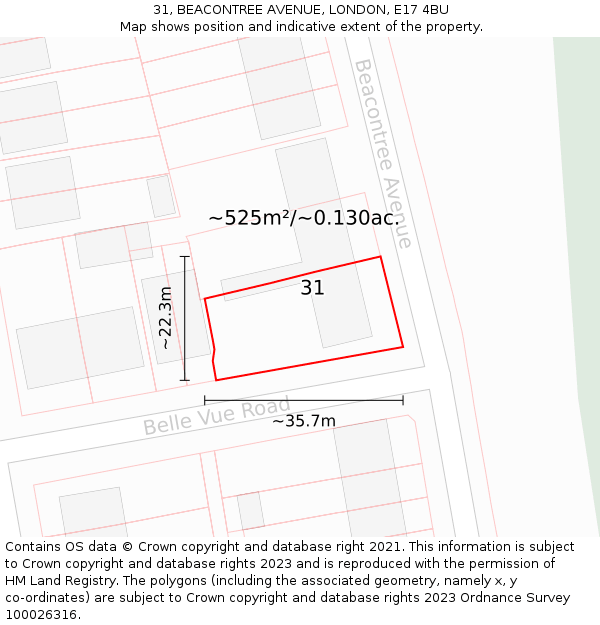 31, BEACONTREE AVENUE, LONDON, E17 4BU: Plot and title map