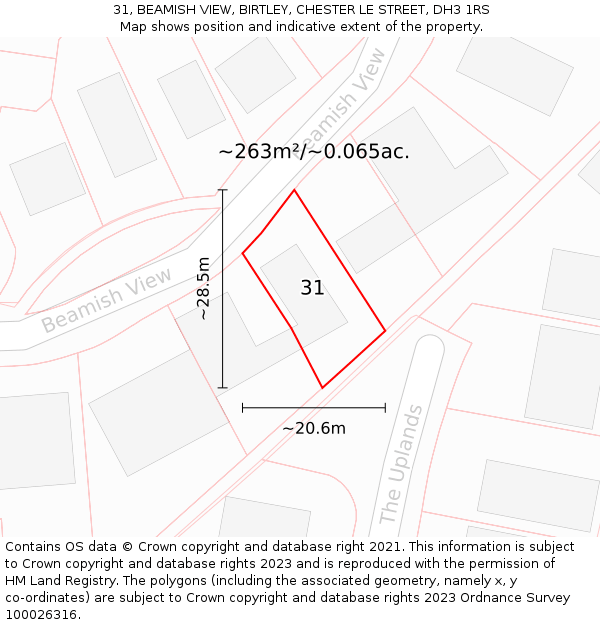 31, BEAMISH VIEW, BIRTLEY, CHESTER LE STREET, DH3 1RS: Plot and title map