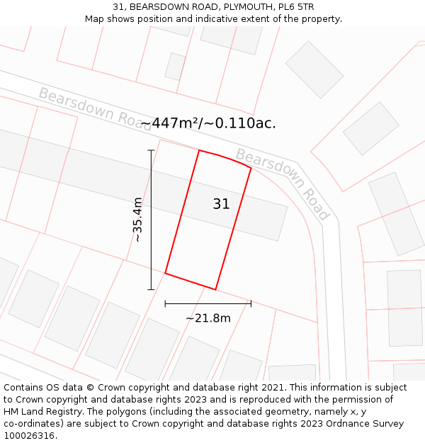 31, BEARSDOWN ROAD, PLYMOUTH, PL6 5TR: Plot and title map