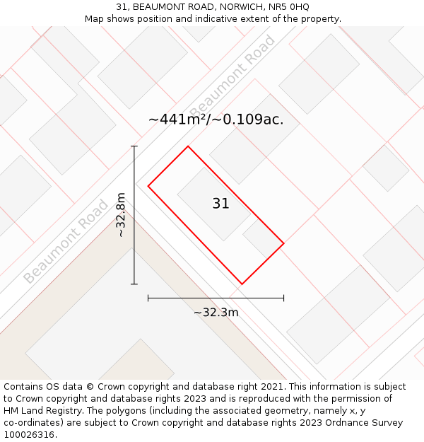 31, BEAUMONT ROAD, NORWICH, NR5 0HQ: Plot and title map