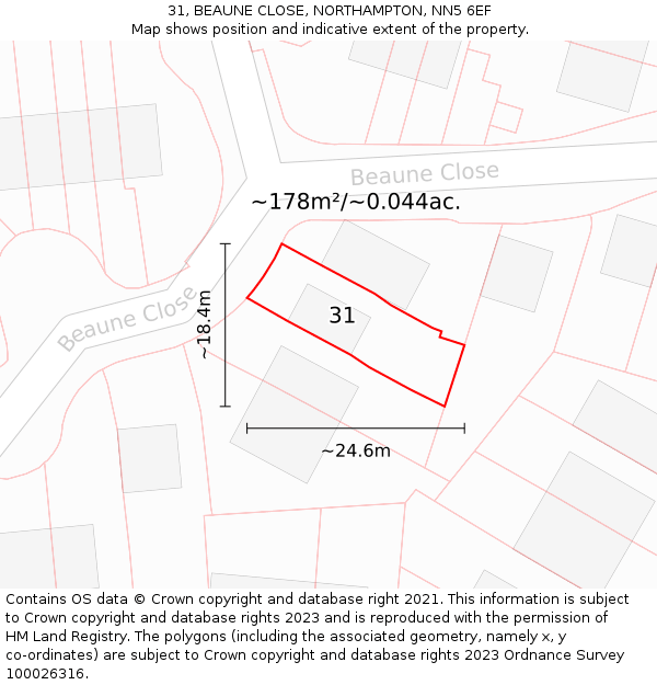 31, BEAUNE CLOSE, NORTHAMPTON, NN5 6EF: Plot and title map