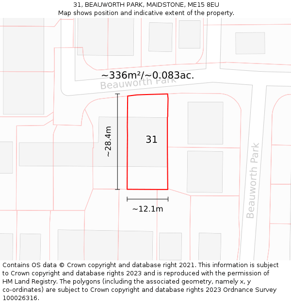 31, BEAUWORTH PARK, MAIDSTONE, ME15 8EU: Plot and title map