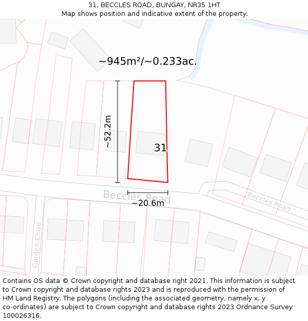 31, BECCLES ROAD, BUNGAY, NR35 1HT: Plot and title map