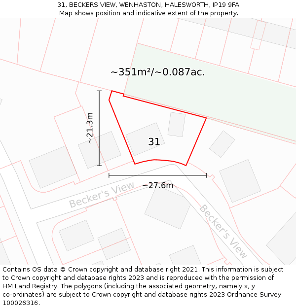 31, BECKERS VIEW, WENHASTON, HALESWORTH, IP19 9FA: Plot and title map
