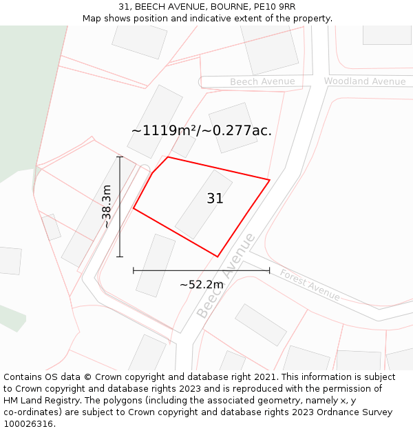 31, BEECH AVENUE, BOURNE, PE10 9RR: Plot and title map