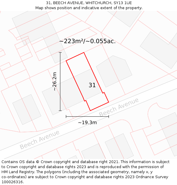 31, BEECH AVENUE, WHITCHURCH, SY13 1UE: Plot and title map