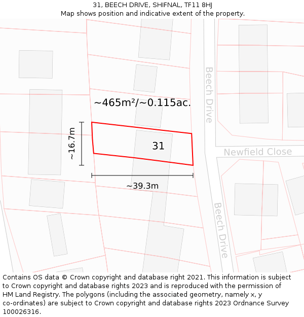 31, BEECH DRIVE, SHIFNAL, TF11 8HJ: Plot and title map