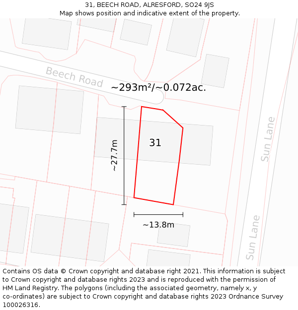31, BEECH ROAD, ALRESFORD, SO24 9JS: Plot and title map