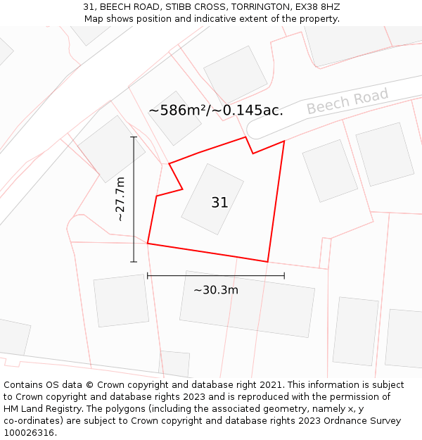31, BEECH ROAD, STIBB CROSS, TORRINGTON, EX38 8HZ: Plot and title map