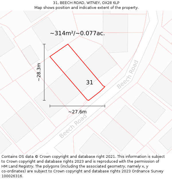 31, BEECH ROAD, WITNEY, OX28 6LP: Plot and title map