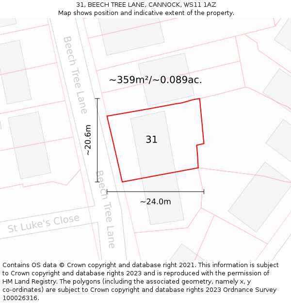 31, BEECH TREE LANE, CANNOCK, WS11 1AZ: Plot and title map