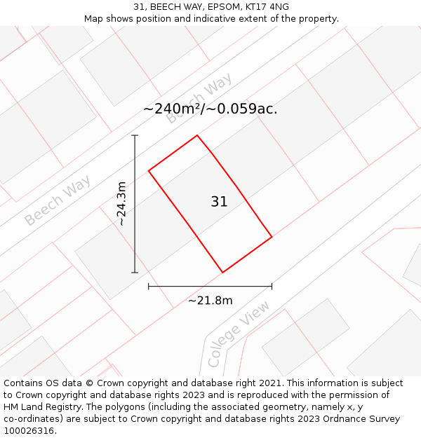 31, BEECH WAY, EPSOM, KT17 4NG: Plot and title map