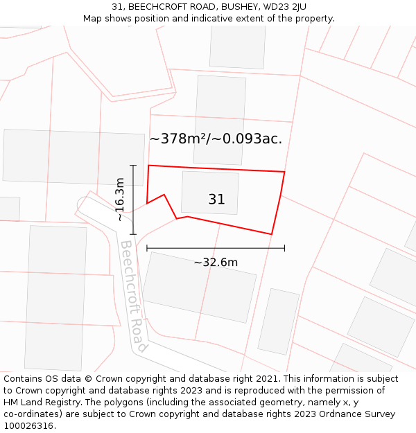 31, BEECHCROFT ROAD, BUSHEY, WD23 2JU: Plot and title map
