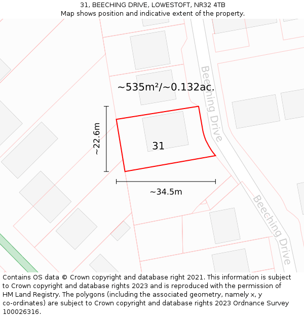 31, BEECHING DRIVE, LOWESTOFT, NR32 4TB: Plot and title map