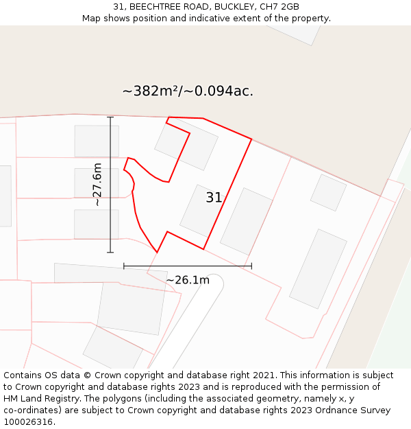 31, BEECHTREE ROAD, BUCKLEY, CH7 2GB: Plot and title map