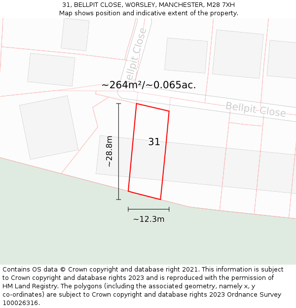 31, BELLPIT CLOSE, WORSLEY, MANCHESTER, M28 7XH: Plot and title map