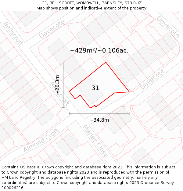 31, BELLSCROFT, WOMBWELL, BARNSLEY, S73 0UZ: Plot and title map