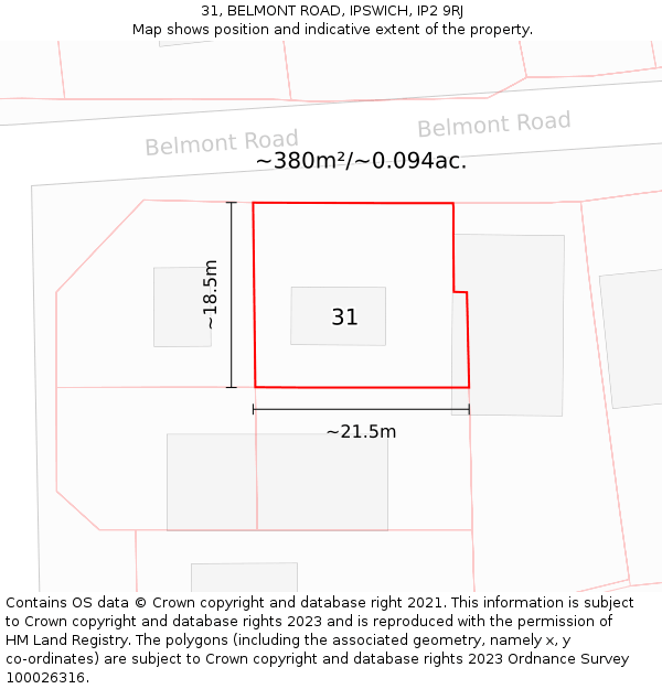 31, BELMONT ROAD, IPSWICH, IP2 9RJ: Plot and title map