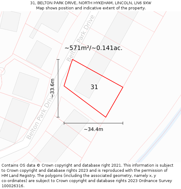 31, BELTON PARK DRIVE, NORTH HYKEHAM, LINCOLN, LN6 9XW: Plot and title map
