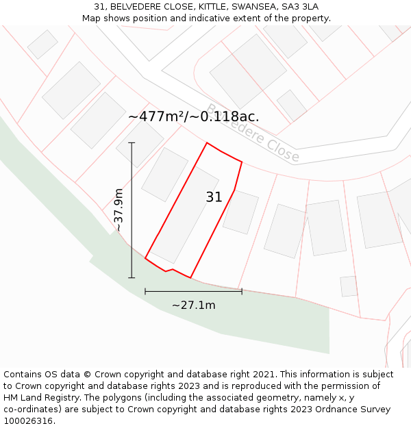 31, BELVEDERE CLOSE, KITTLE, SWANSEA, SA3 3LA: Plot and title map