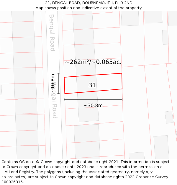 31, BENGAL ROAD, BOURNEMOUTH, BH9 2ND: Plot and title map