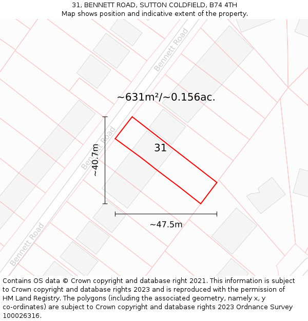 31, BENNETT ROAD, SUTTON COLDFIELD, B74 4TH: Plot and title map