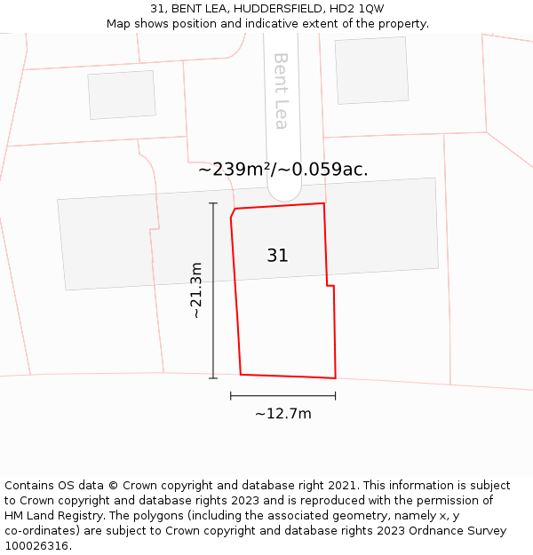 31, BENT LEA, HUDDERSFIELD, HD2 1QW: Plot and title map