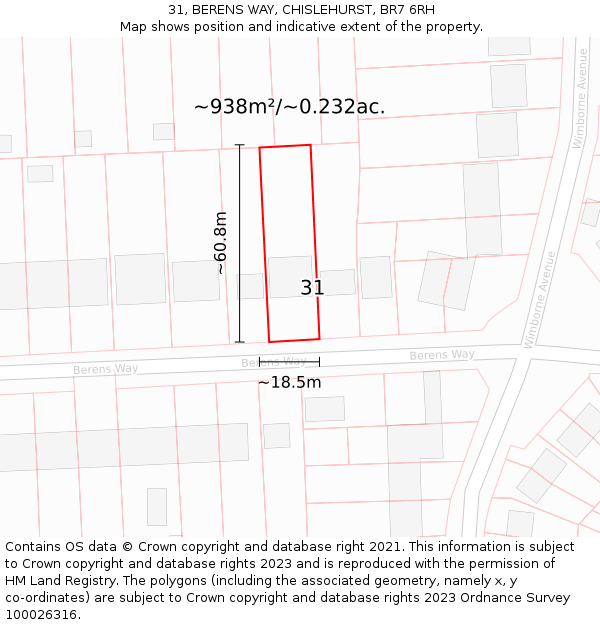 31, BERENS WAY, CHISLEHURST, BR7 6RH: Plot and title map