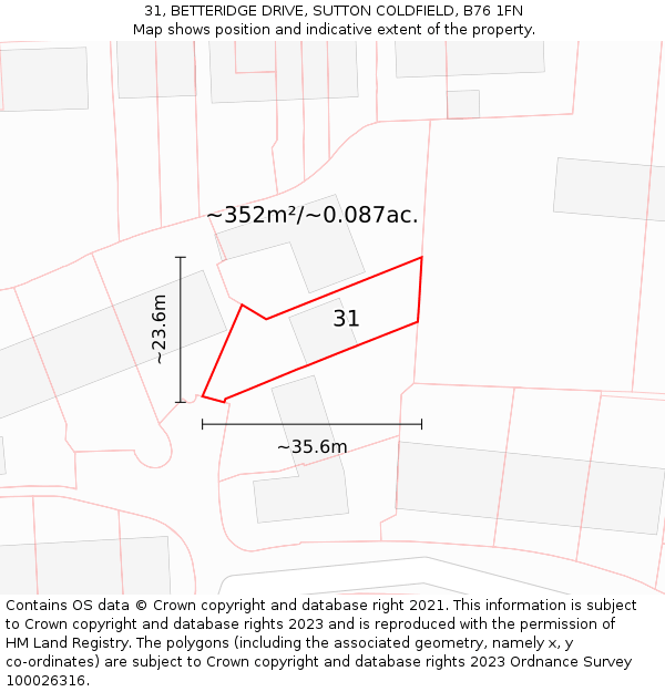 31, BETTERIDGE DRIVE, SUTTON COLDFIELD, B76 1FN: Plot and title map